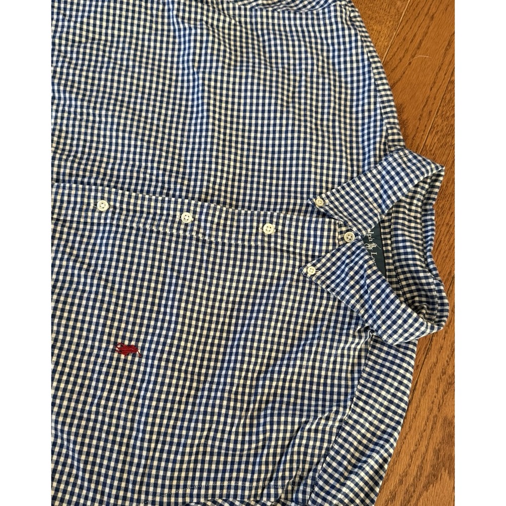 Ralph Lauren Button Down Shirt Mens 2XB Blue Gingham Long Sleeve Pony Logo